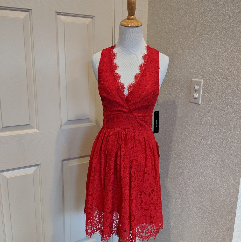 Lulu's XS Skater Red Lace Dress